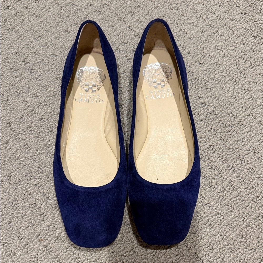 Vince Camuto Deep Blue Suede Square-Toe Ballet Flats